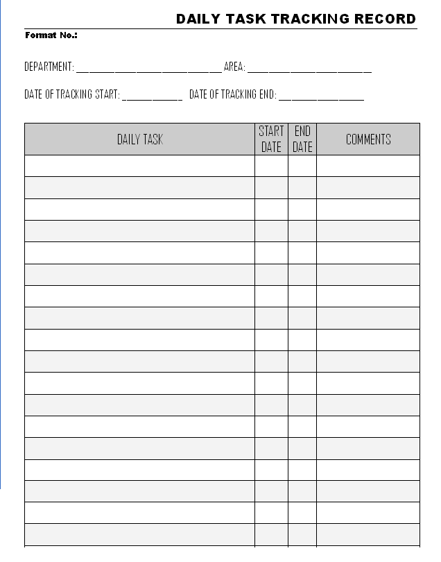 daily task sheet template Success