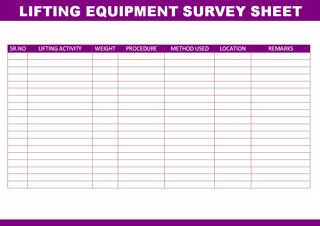 Lifting Equipment Survey Sheet
