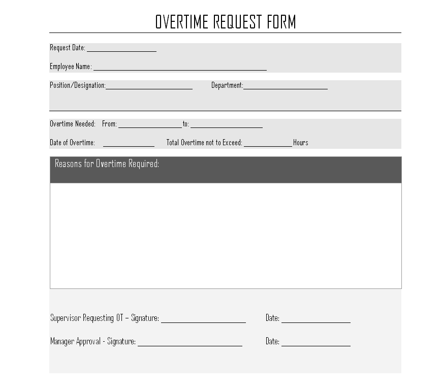 Overtime Approval Request Form Template Form Example Download