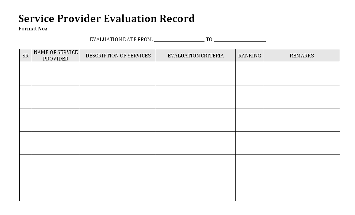 Service Provider Evaluation record - Intended For Monitoring And Evaluation Report Template