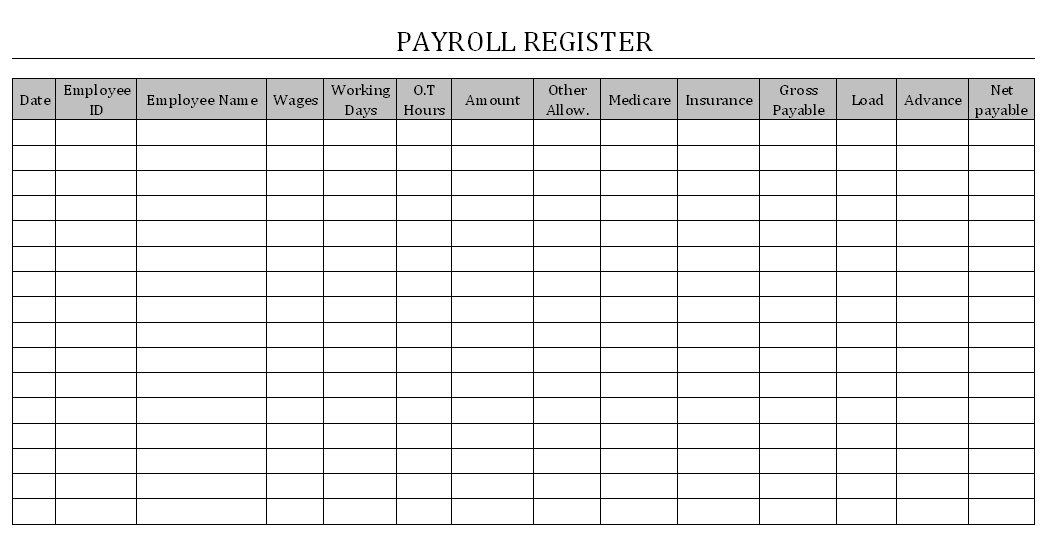 Free Printable Payroll Register Template