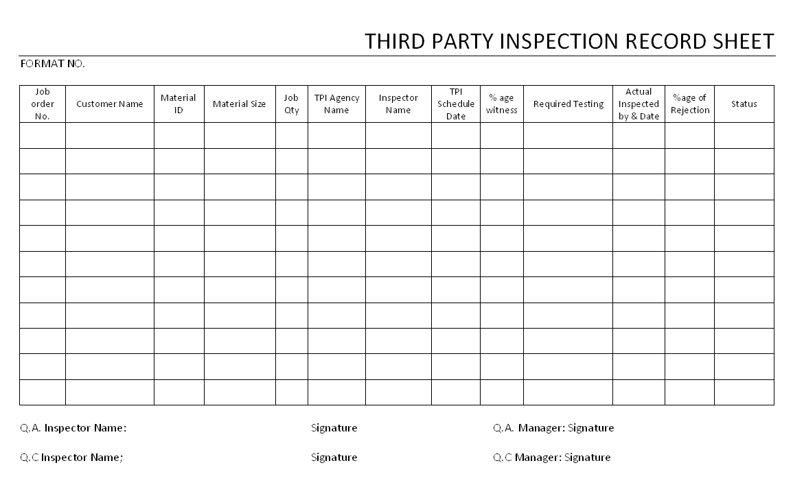 Third party inspection record sheet - Pertaining To Part Inspection Report Template