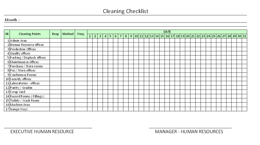 checklist for housekeeper