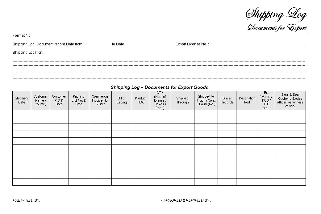 Printable Shipping Log Template Printable Word Searches