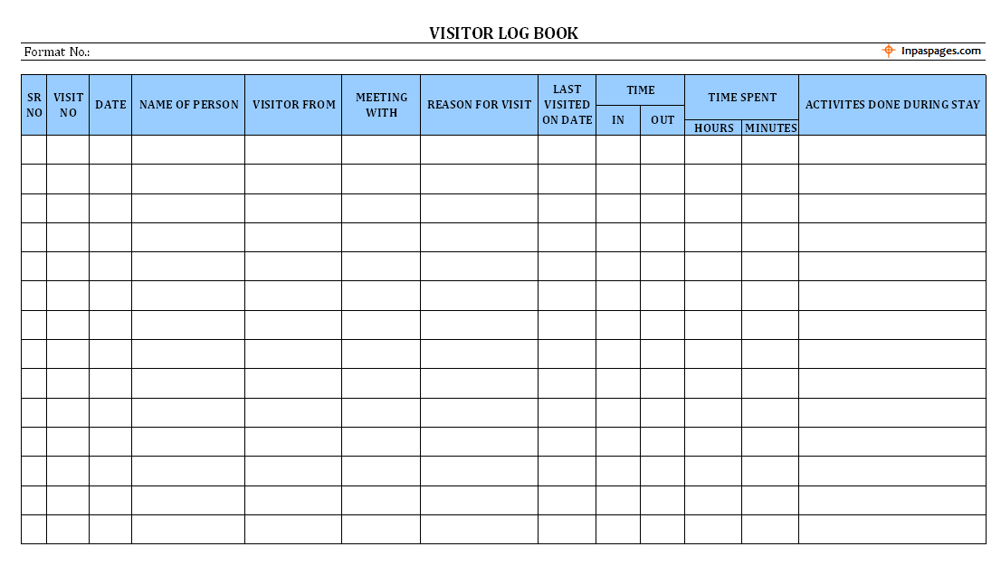 Visitor Log Book Template Free
