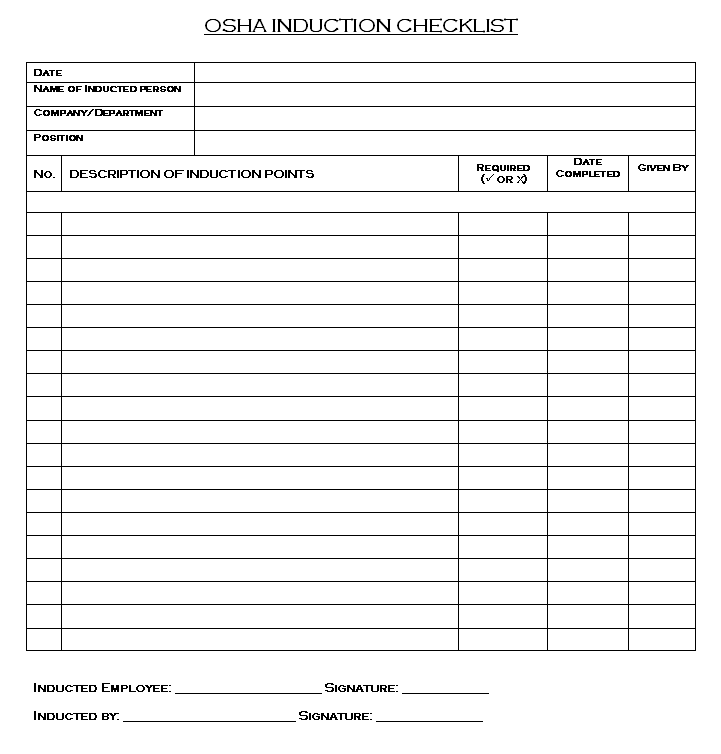 OHS Induction checklist