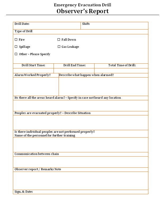 fire mock drill report sample uk