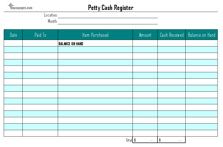 Petty Cash Register