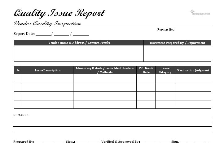 Quality issue report