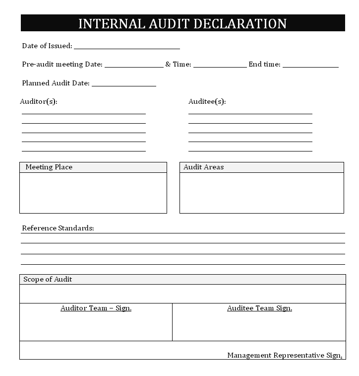 Internal audit declaration letter