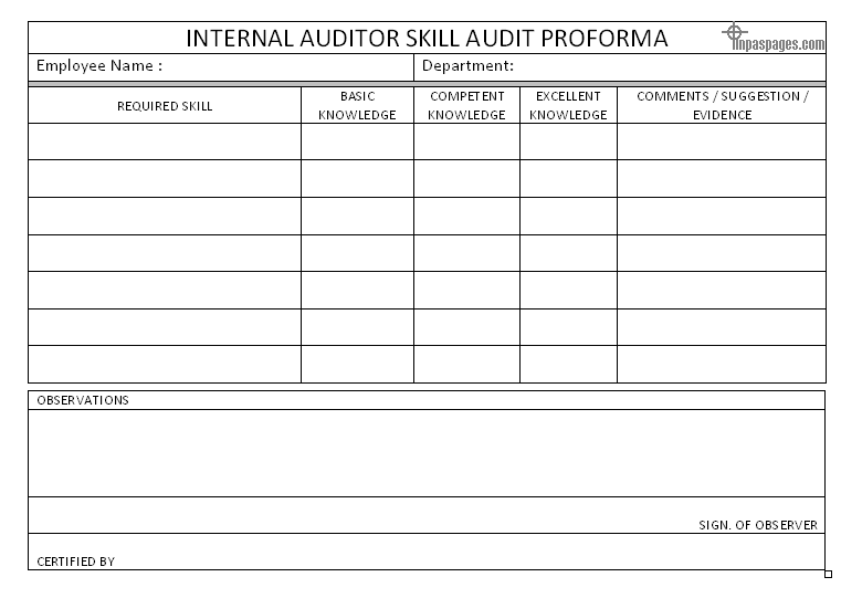 Internal auditor skill audit proforma