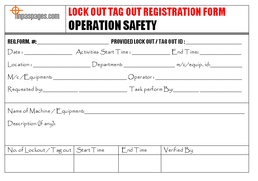 Lock out tag out registration form template