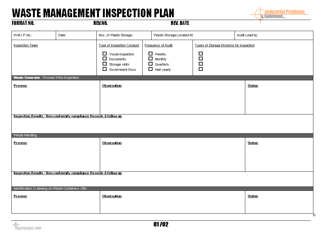 Waste management inspection plan - For Waste Management Report Template