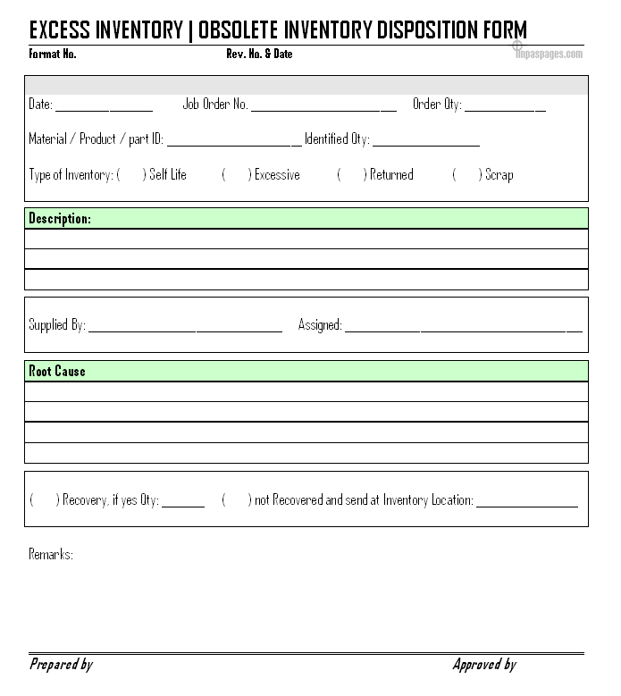 Excess Inventory / obsolete inventory disposition form