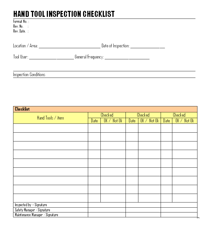 Tool Safety Form Safety Template Form Hand Tool (Instant Download) 