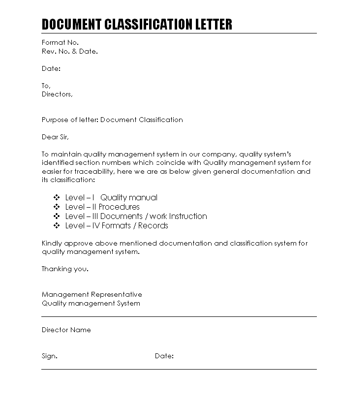 Document Classification Letter