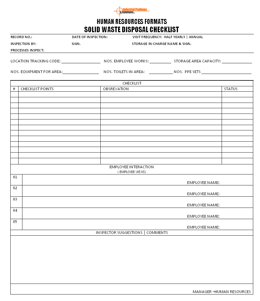 Human resources responsibility for solid waste disposal - Throughout Waste Management Report Template