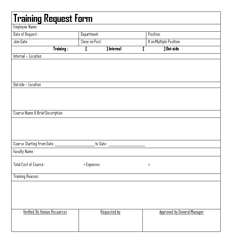 Training Form Template