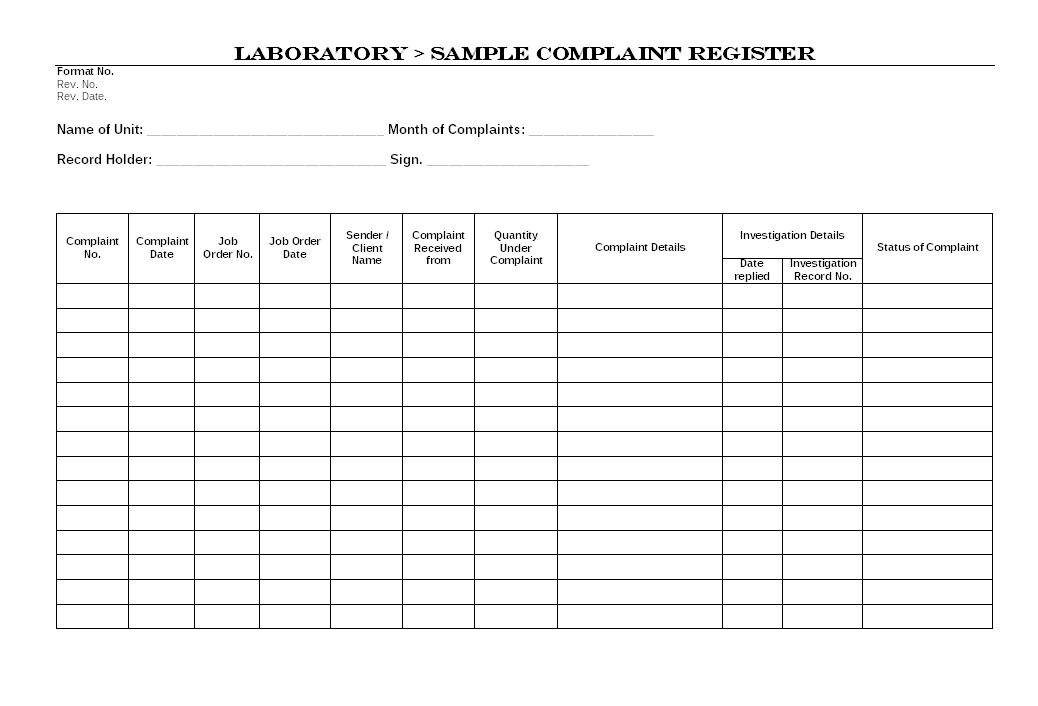 Free complaint log template