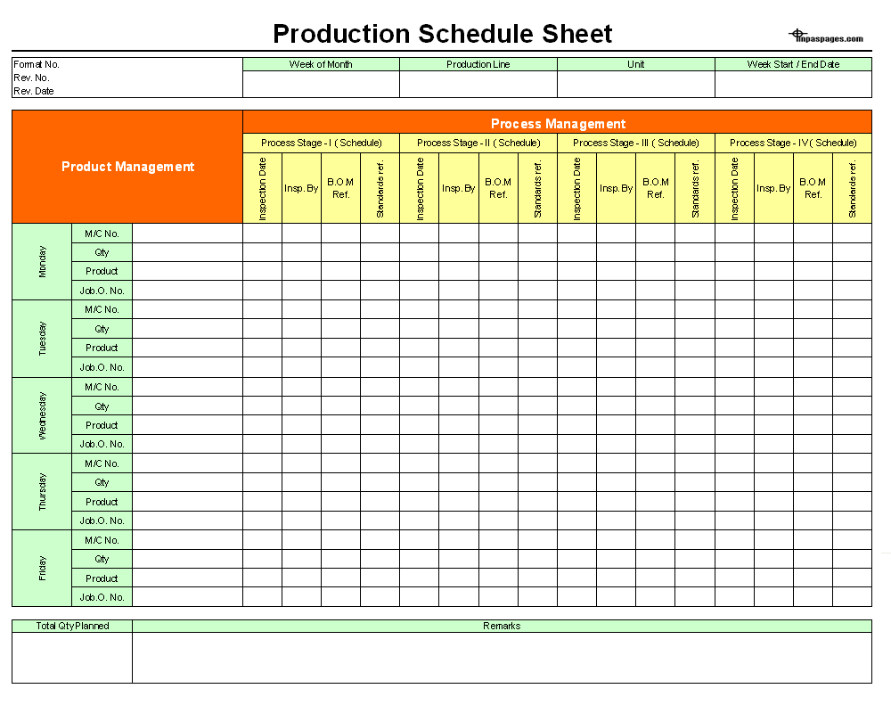 Production schedule sheet