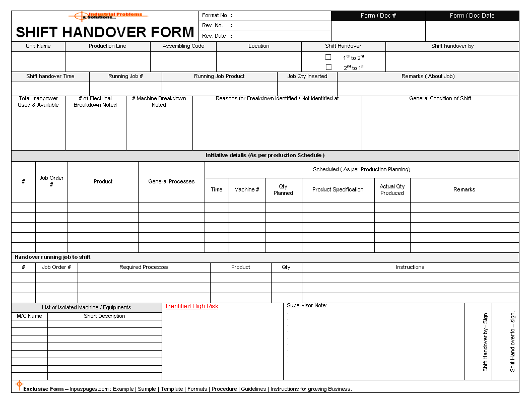 Handover Note Sample from www.inpaspages.com