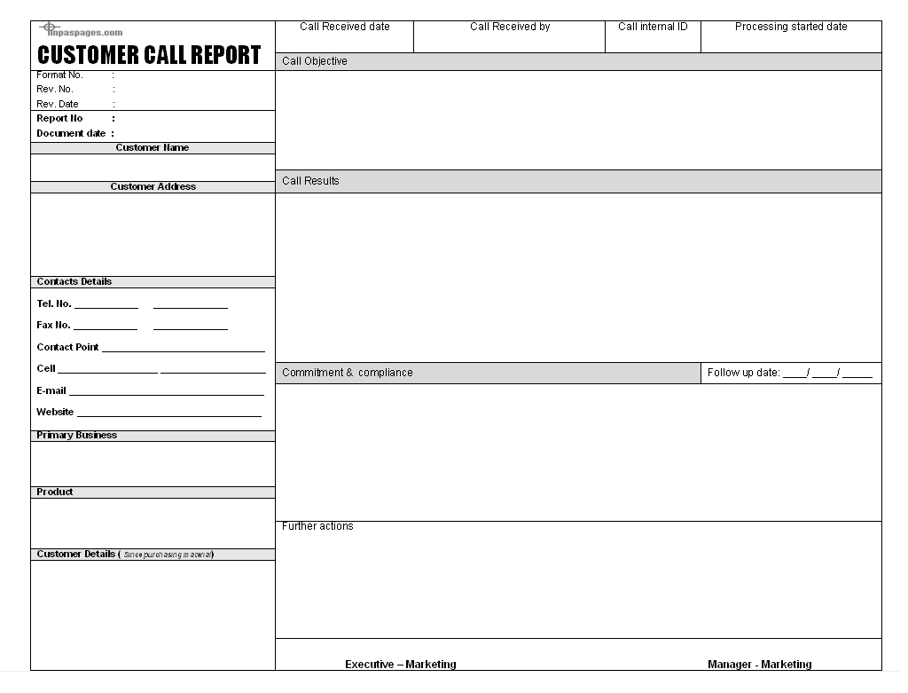 Customer call document - Intended For Customer Contact Report Template