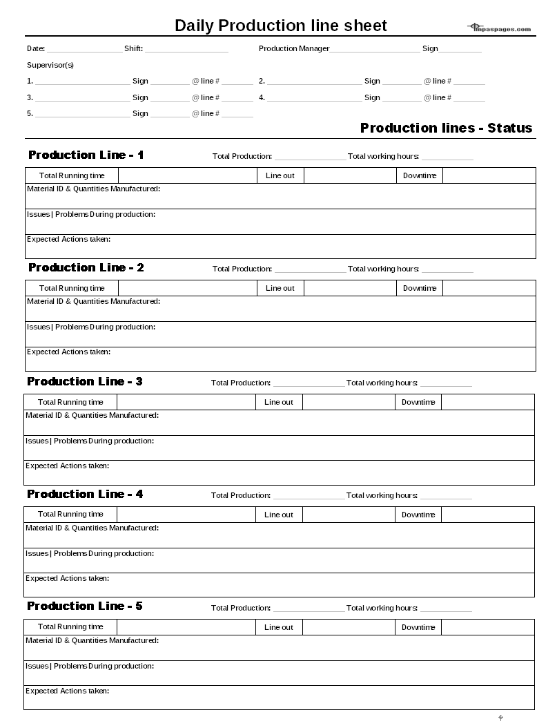 Daily Production line sheet