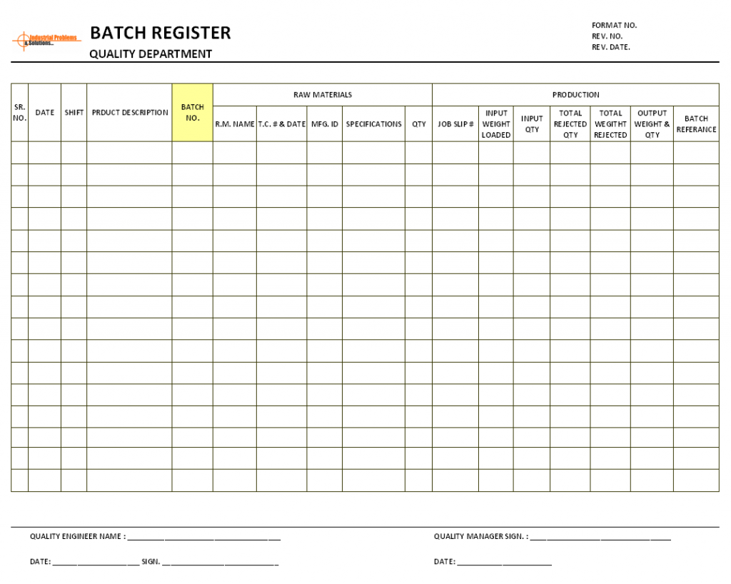 Batch Record Template