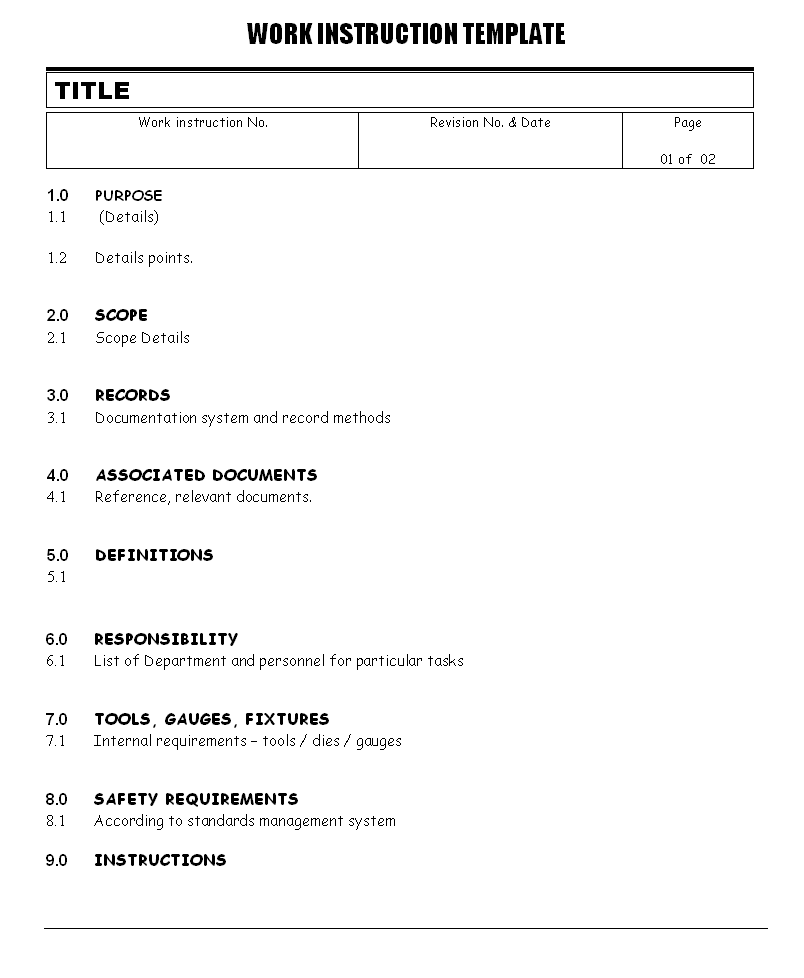 Work Instructions Document