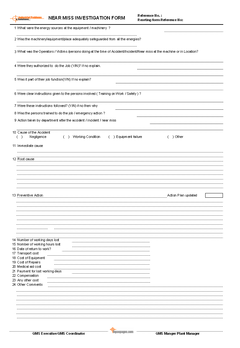 Near miss investigation form template