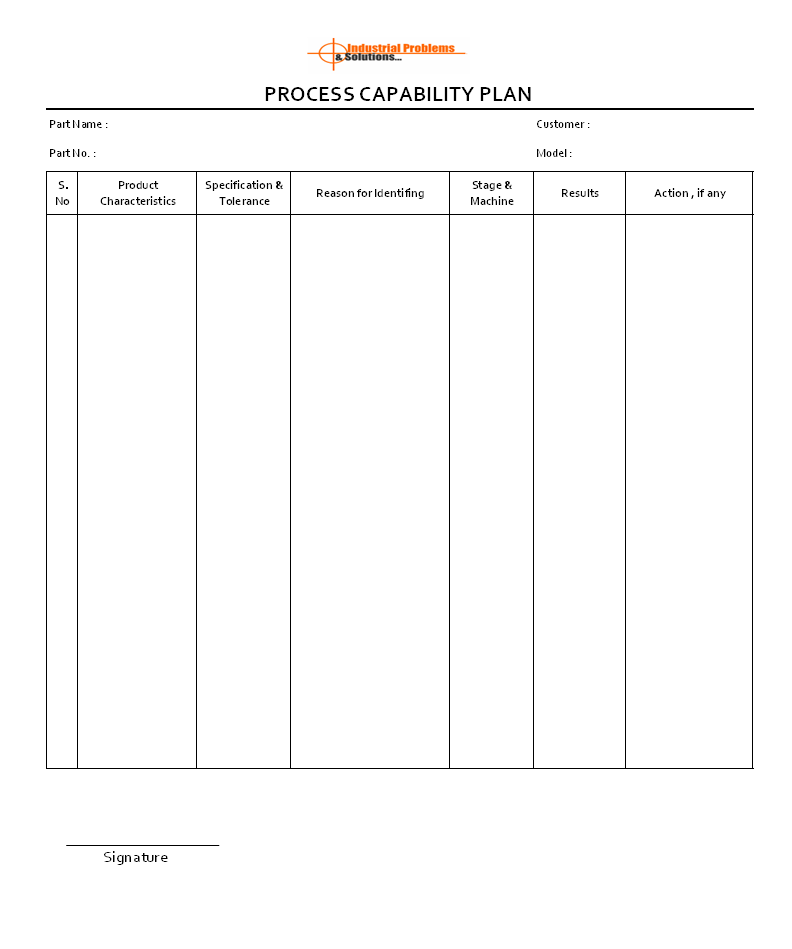 Process capability plan template