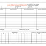 Calibration Standard History Sheet