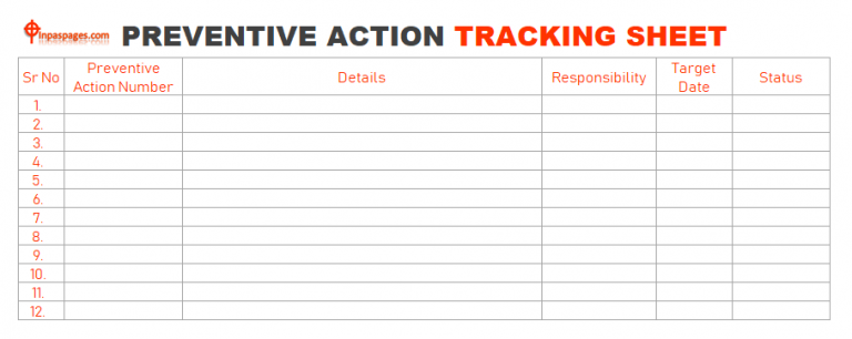 Preventive Action Tracking template