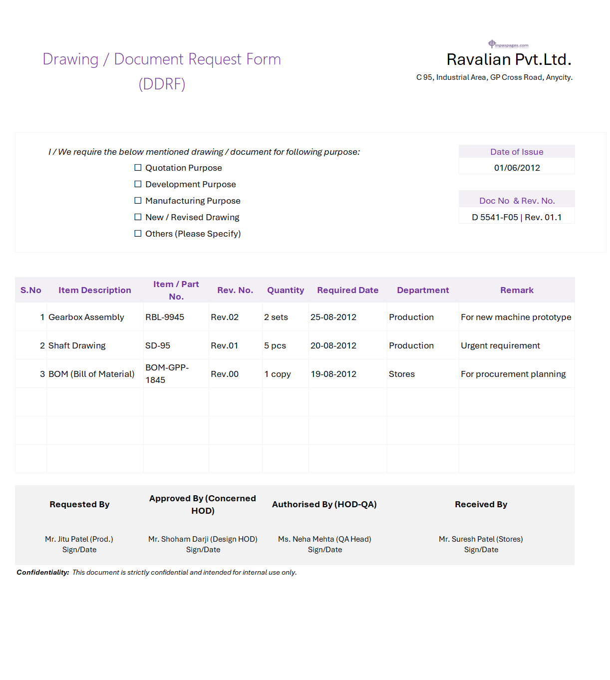 Drawing Document Request Form (DDRF)