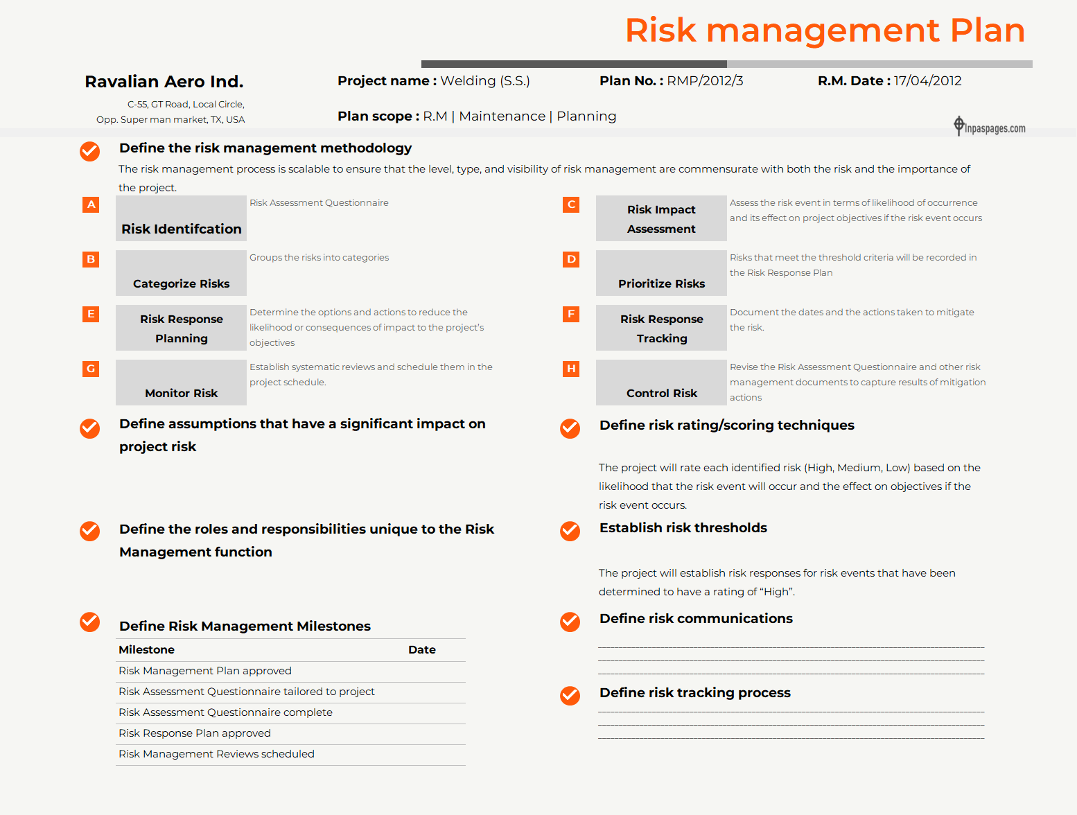 Risk Management Planning Sheet