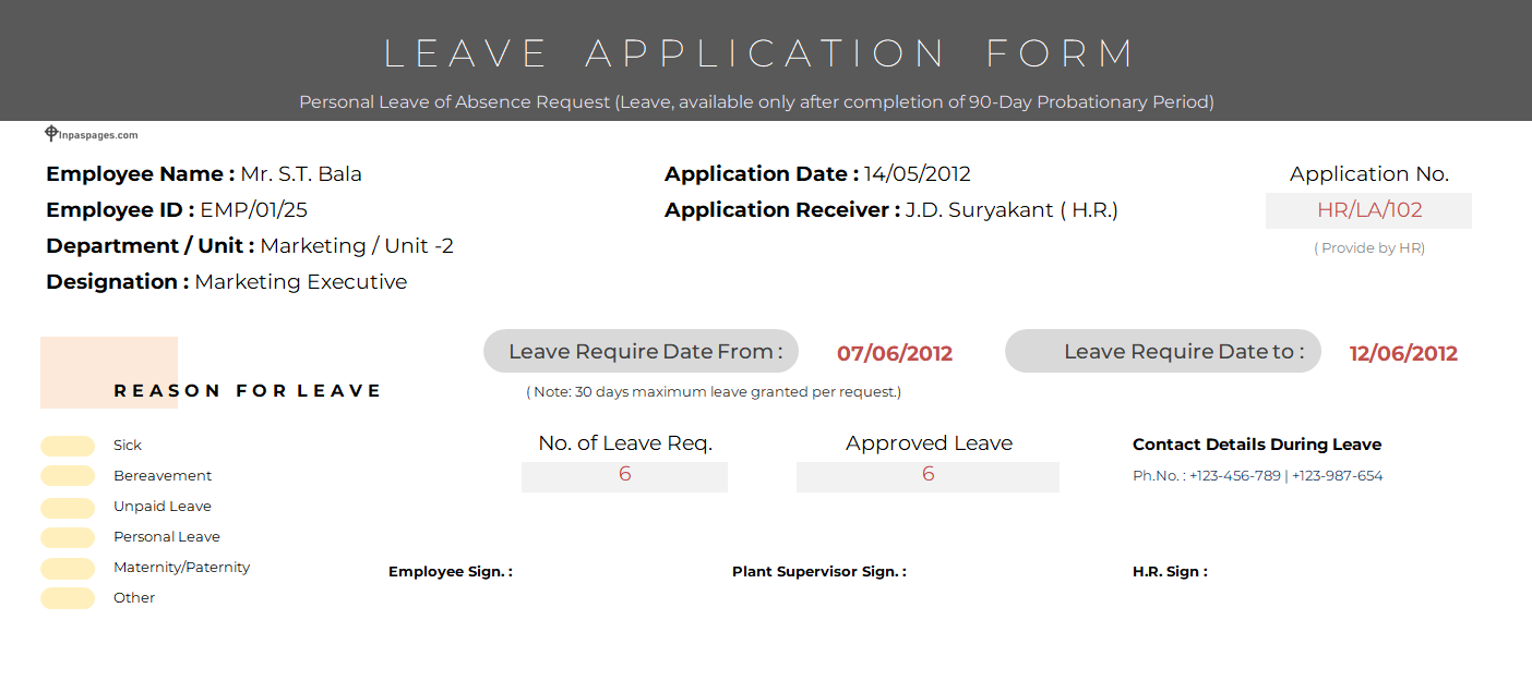 Employee Leave Application from