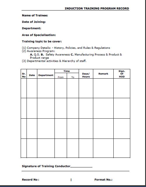 Induction training Program records