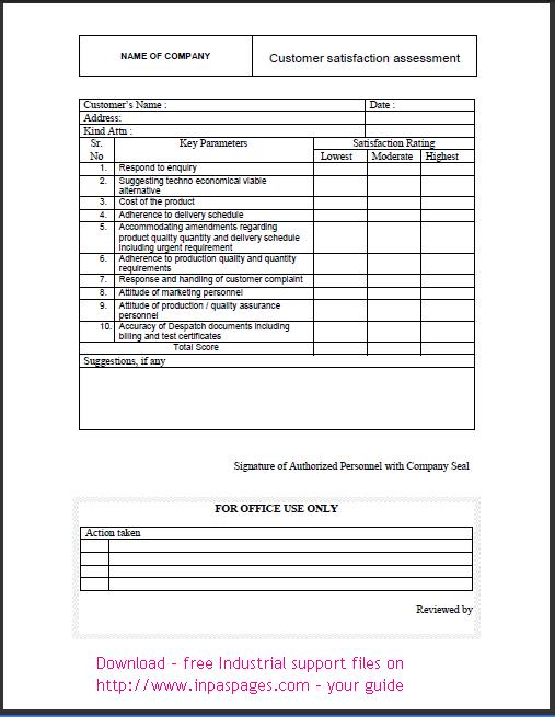 Customer Satisfaction form sample Free Download 