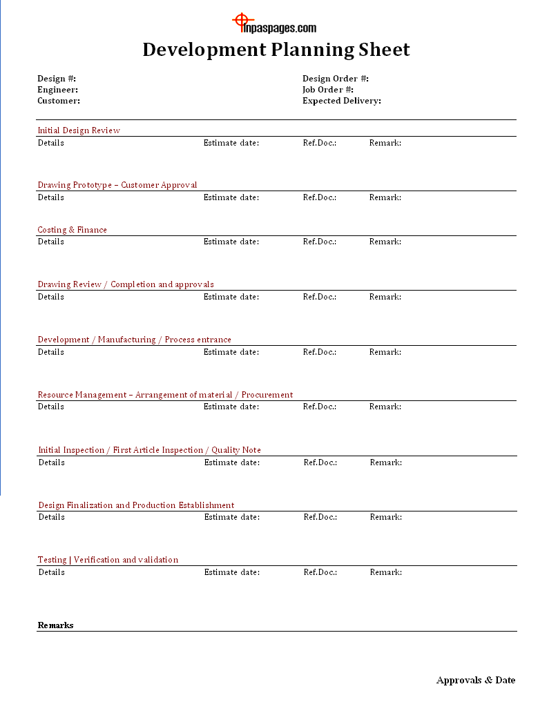 Development Planning Sheet Format