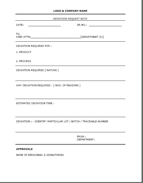 deviation request note