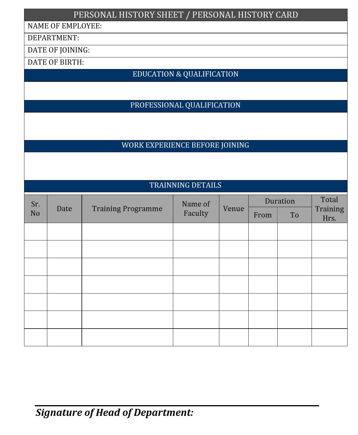 employee History Card format Report Samples Word Document Download