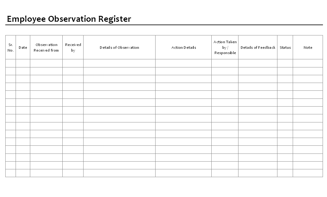 Employee Observation Register | Format | Example | Template