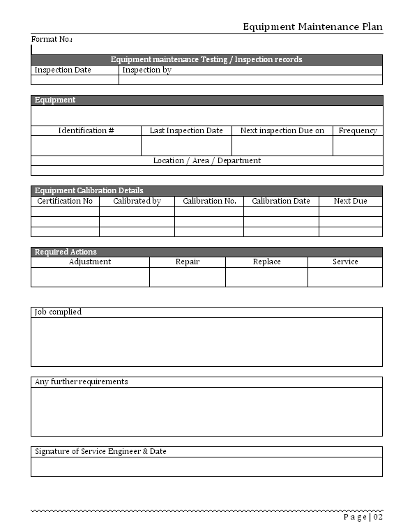Equipment Maintenance Plan Template format Excel PDF Sample