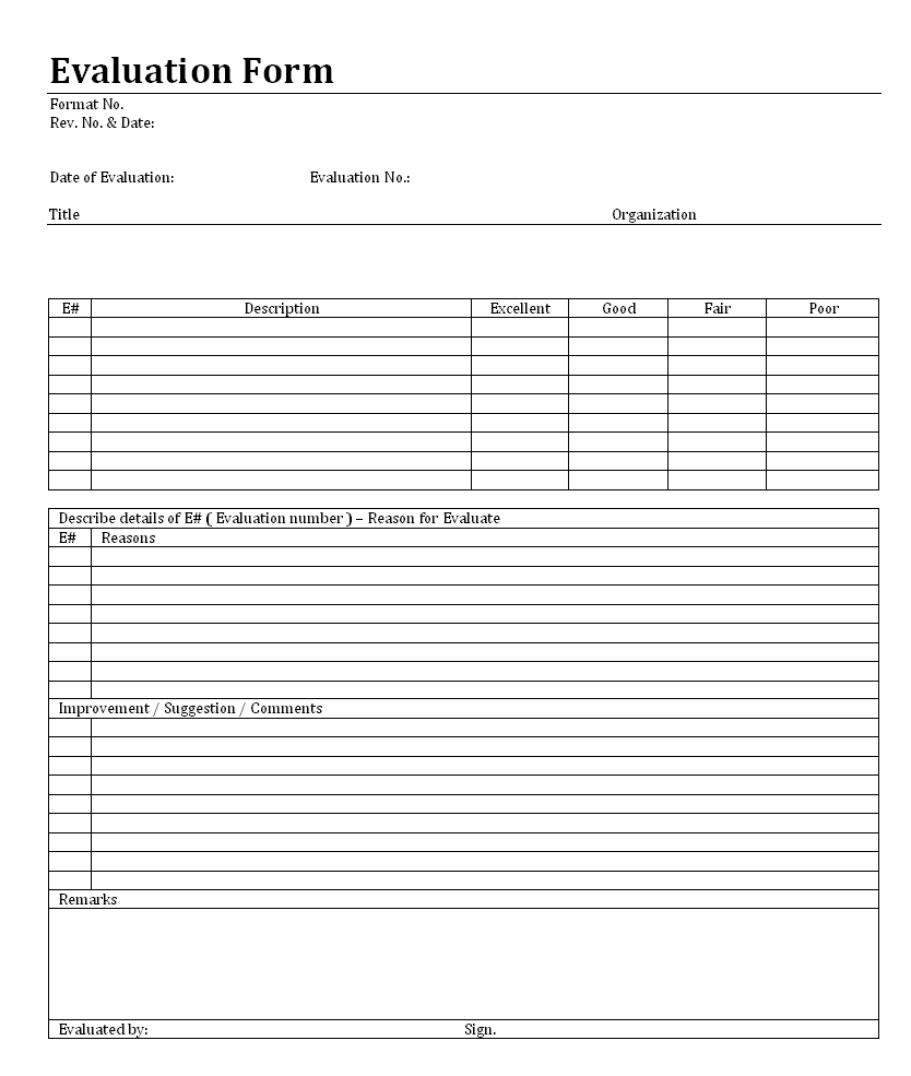 Evaluation Form | Format | Example | Template