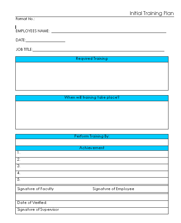 Initial Training Plan Format Excel PDF Sample