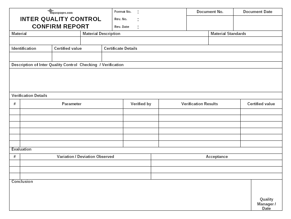 Sample, Example & Format Templates: Quality Report ...