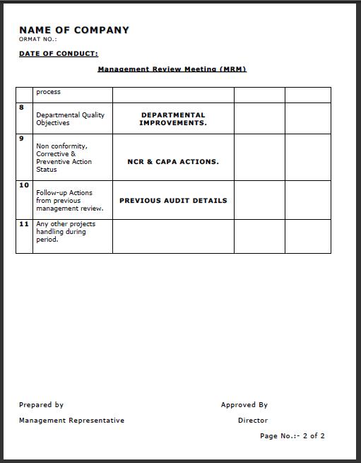 Management Review Meeting format Page -2