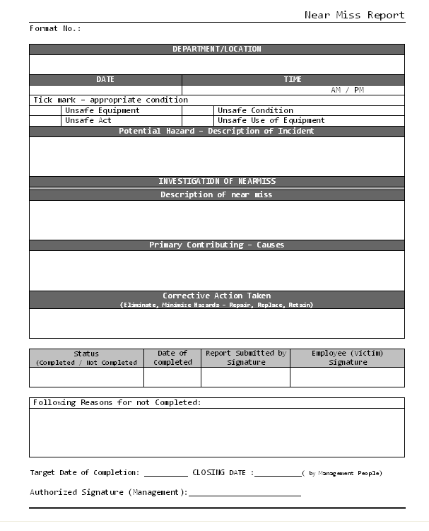 Near Miss Report format Form Template Sample Doc Excel PDF