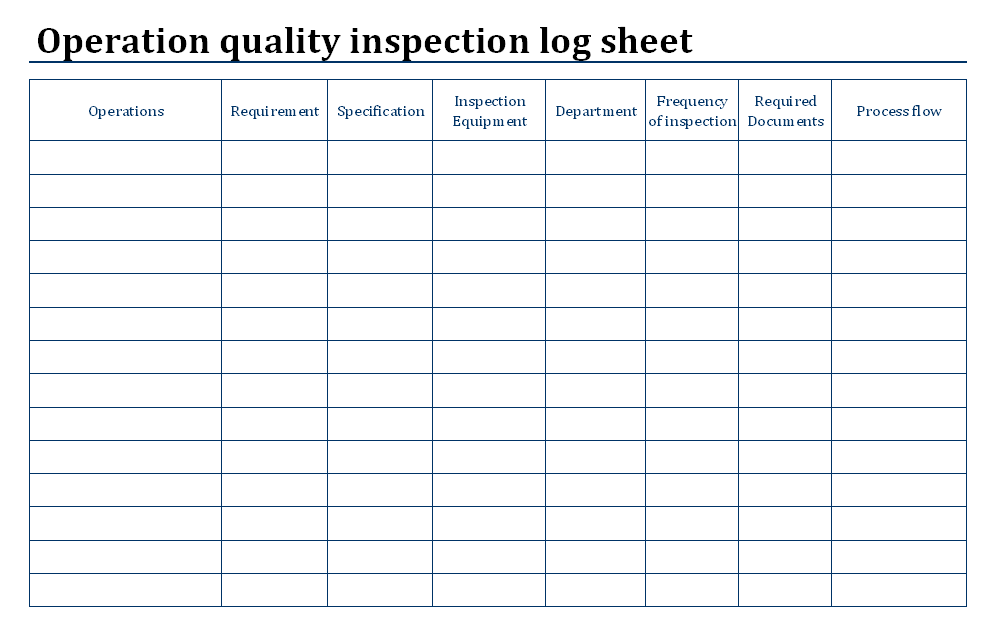 Operation Quality Inspection Log sheet Format