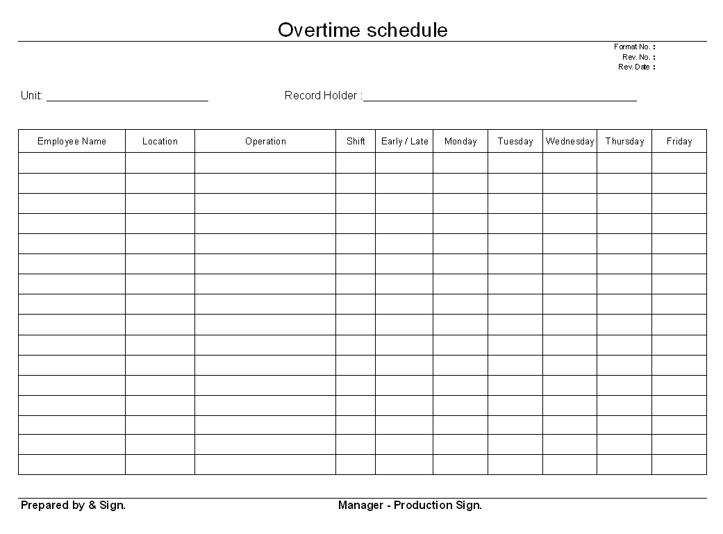 Overtime Schedule Format